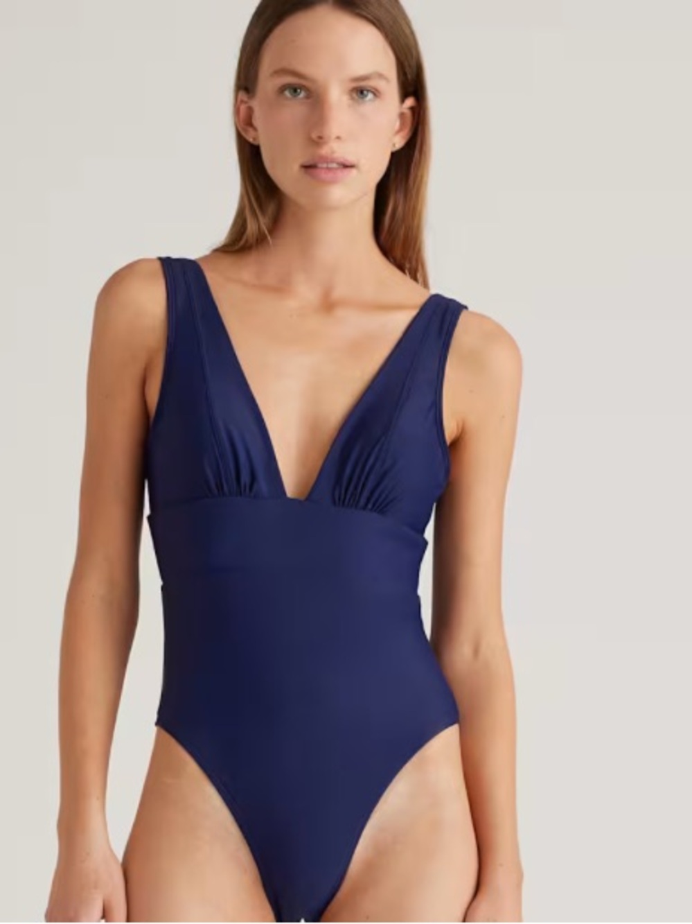 Quince Women’s Deep Navy Italian plunge One-Piece Swimsuit - Classic V-Neck S